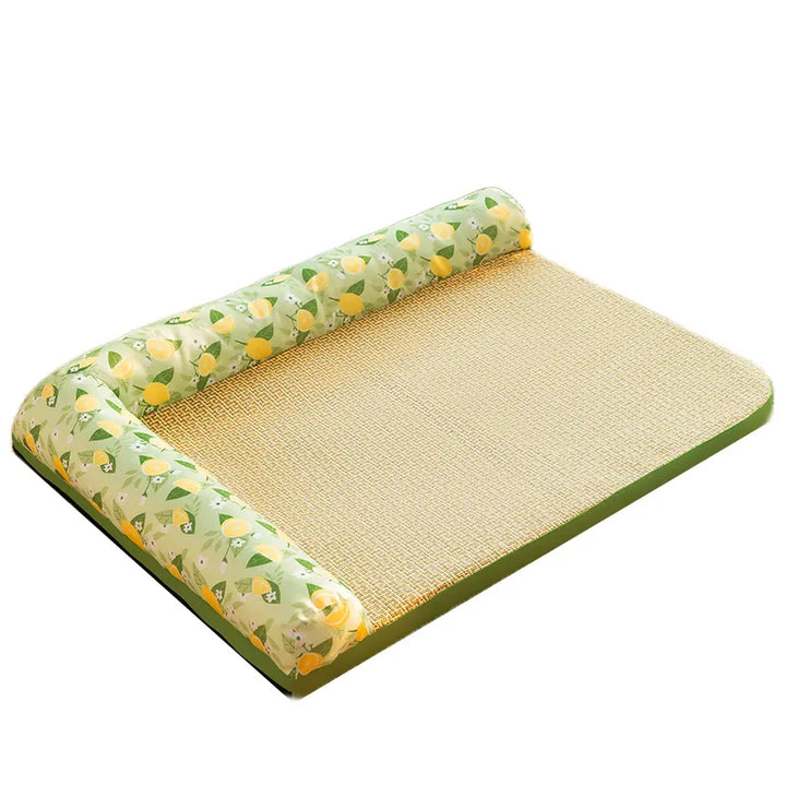 Plush summer cooling mat cat bed with a cozy raised edge provides soothing comfort for cats and small dogs.