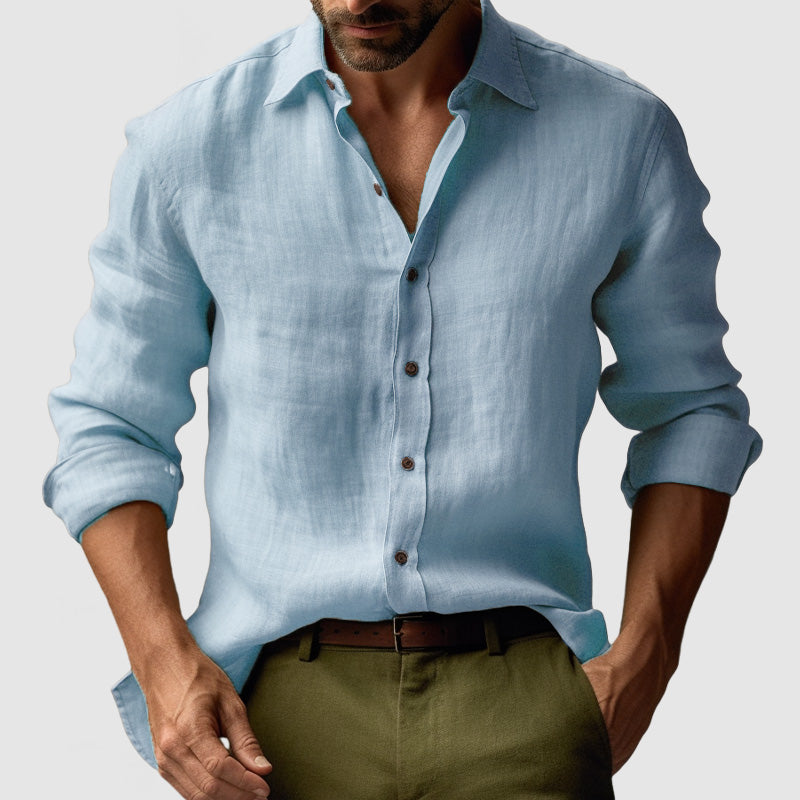 Comfortable men's long sleeve button-down shirt, versatile for everyday casual and smart casual style.