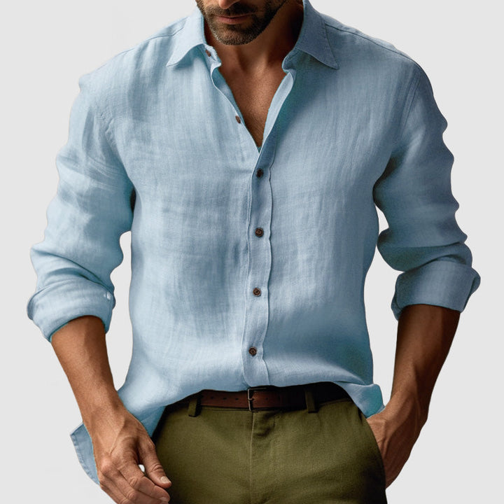 Comfortable men's long sleeve button-down shirt, versatile for everyday casual and smart casual style.