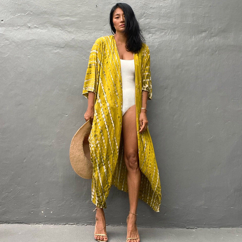 Elegant flowy women's beach cover up, sun protection, and a perfect swimsuit cover.