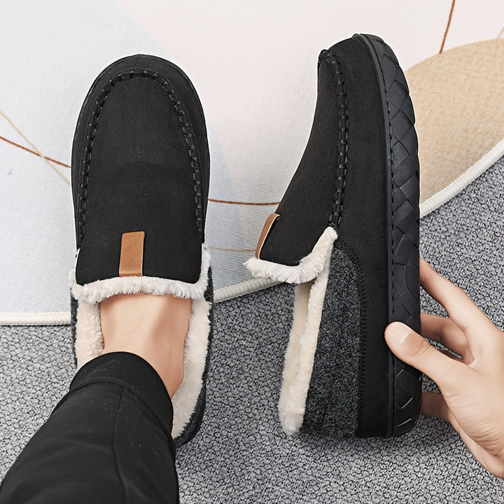 Non-slip men's house slippers, designed for safety and stability on indoor surfaces. Cozy & warm.