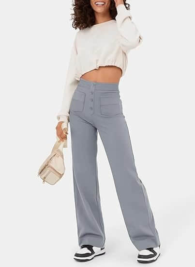 Women's High-Waisted Casual Trousers with Buttons