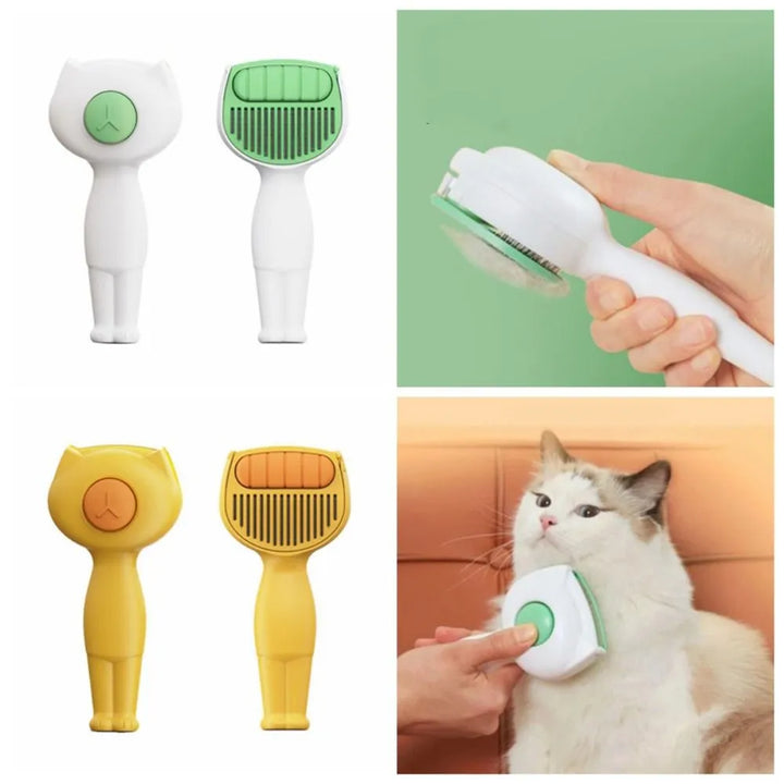Self-cleaning pet grooming brush for easy cat & dog hair removal and deshedding.