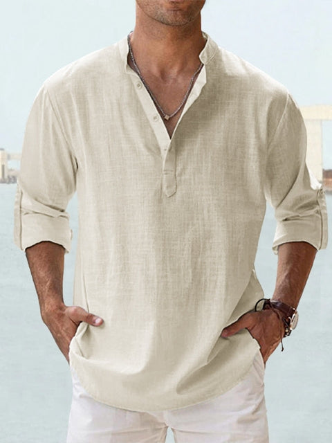 Effortless style: men's breathable button-up shirt. Classic long sleeve for smart casual & everyday wear.
