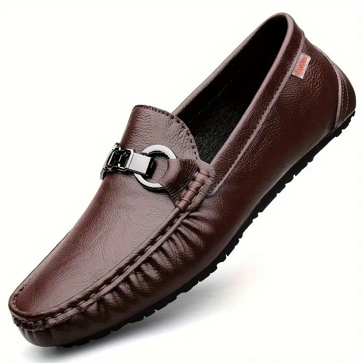 Dark brown men's slip-on loafers, perfect for comfortable, everyday wear and smart casual style. All-day comfort.