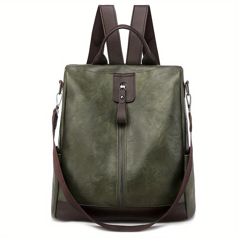 Elegant green women's anti-theft backpack. Chic urban fashion security bag, perfect for stylish safety.
