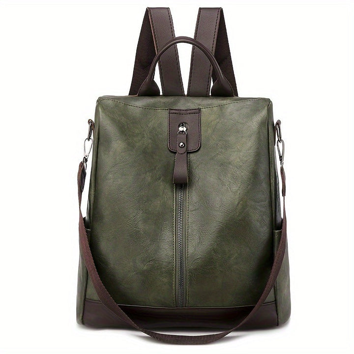 Elegant green women's anti-theft backpack. Chic urban fashion security bag, perfect for stylish safety.