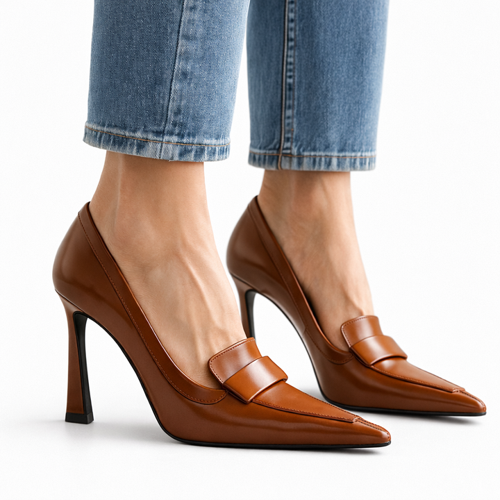 Confident women's pointed toe heels, ideal elegant footwear for a powerful professional statement.