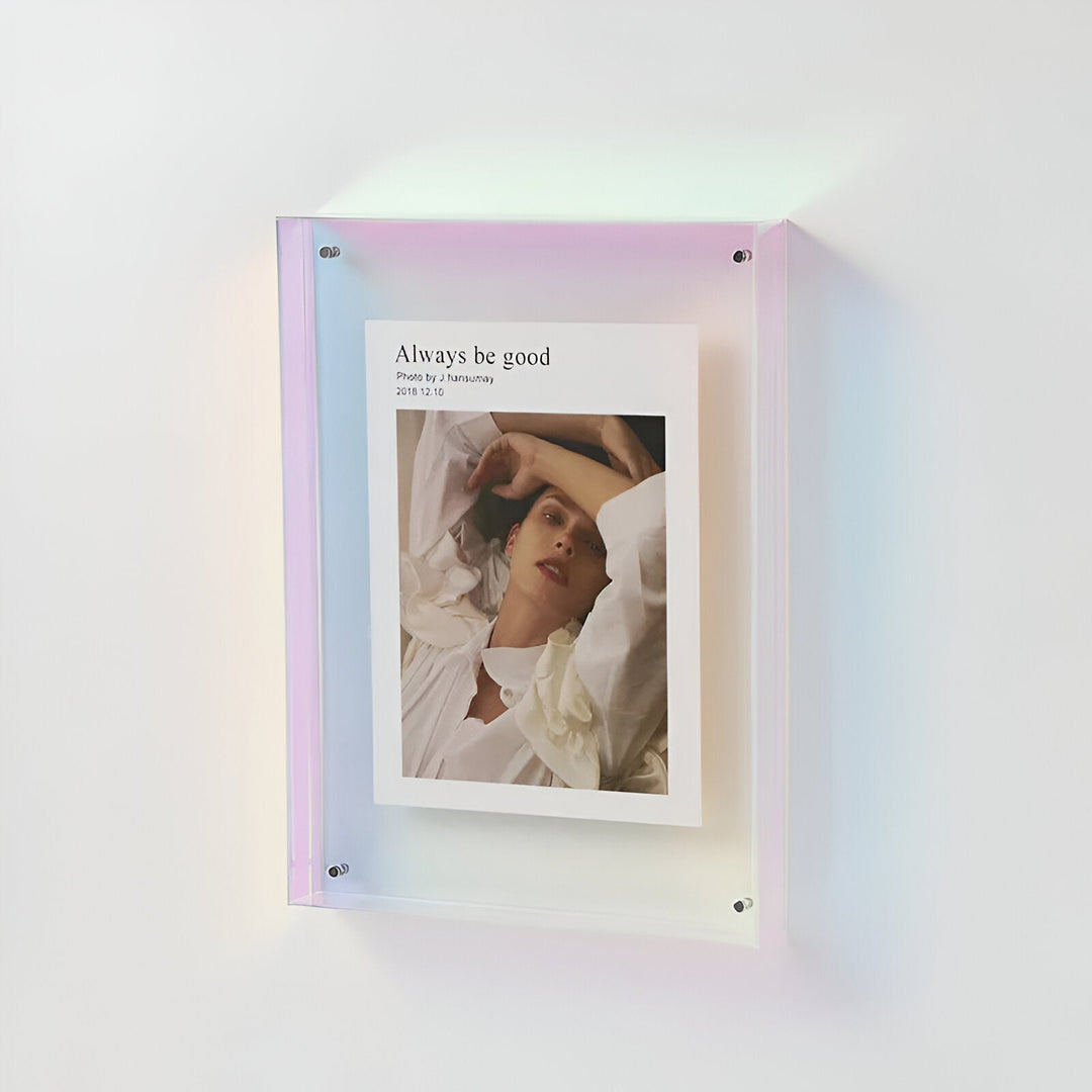 AcryGlow transparent picture frame for a floating photo effect, ideal for modern home decor.