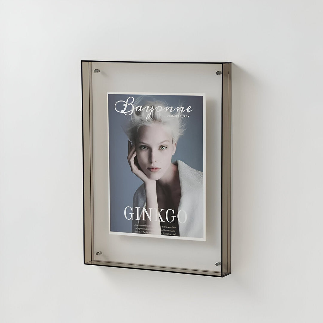 Sleek acrylic desk and wall ready frame, offering a clear view of your favorite pictures.