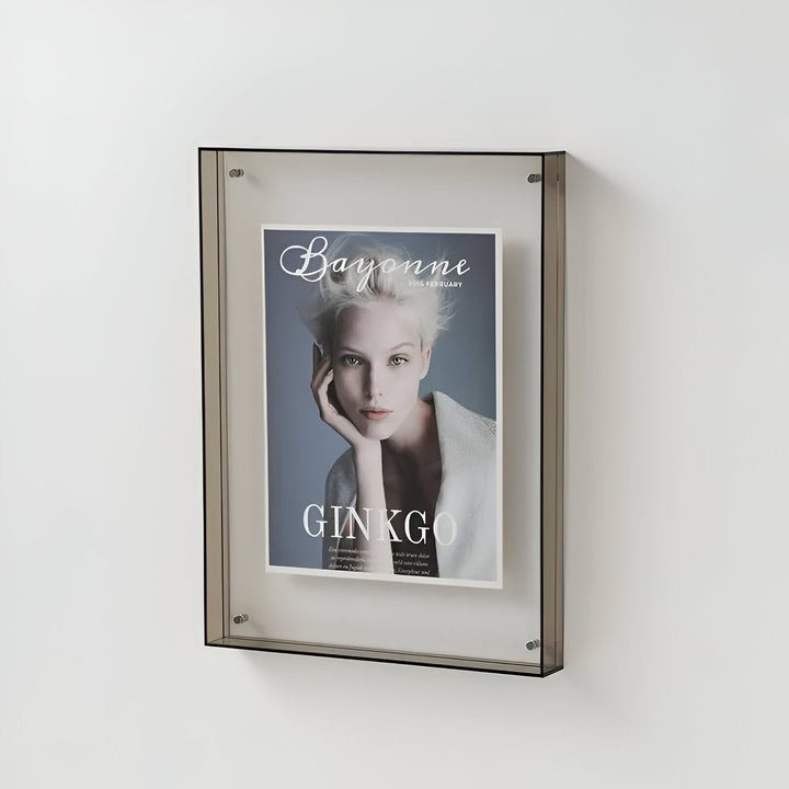 Sleek acrylic desk and wall ready frame, offering a clear view of your favorite pictures.