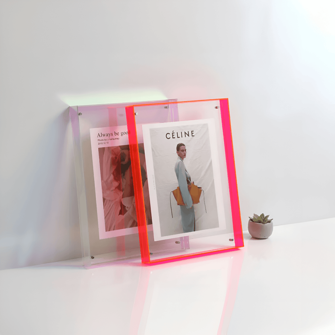 AcryGlow transparent picture frame, perfect for elegant desktop photo display & modern home decor.