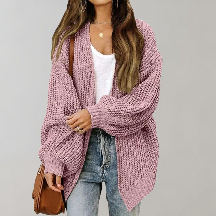 Feminine open cardigan with elegant bishop sleeves. A soft, warm, and comfortable layer for women.