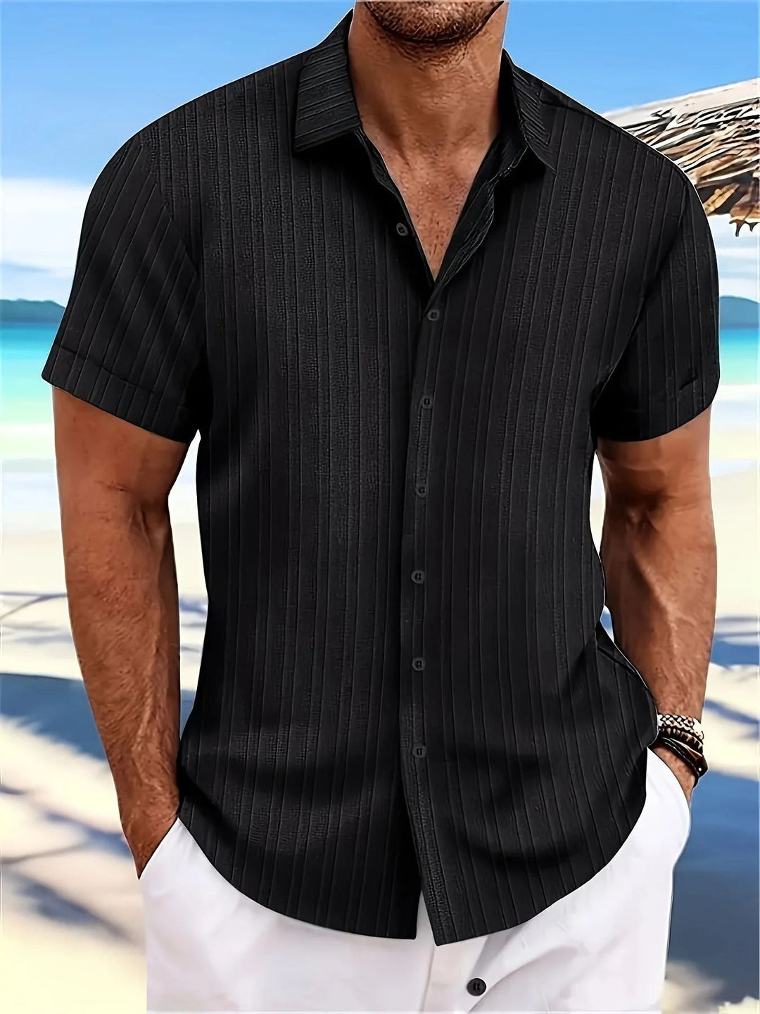 Stylish men's breathable short sleeve summer shirt for casual everyday comfort and versatile wear.
