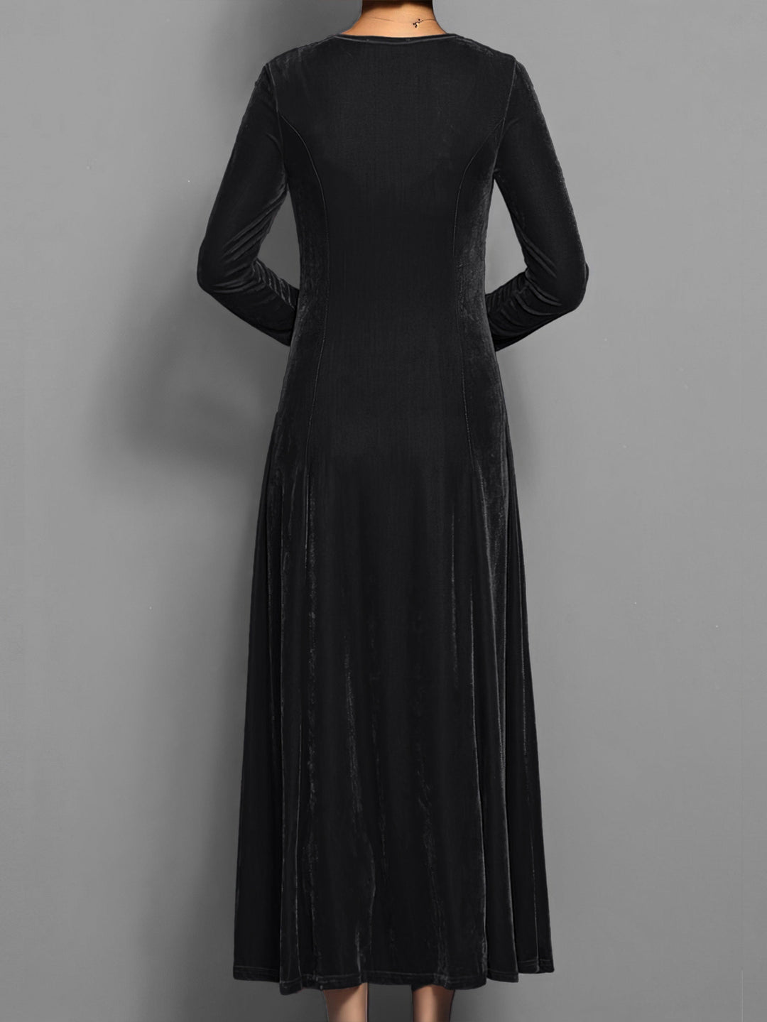 Women's versatile long sleeve full-length maxi dress, featuring an elegant flared skirt & comfortable fit.