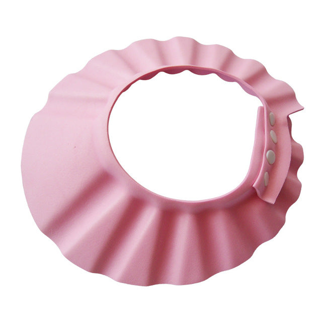 Safe & comfortable adjustable baby bath cap for tear-free shampooing, protecting toddler's eyes and ears.
