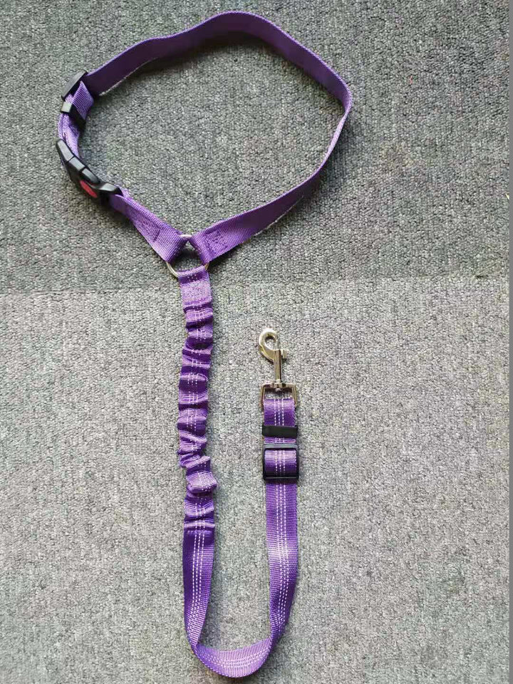 "Adjustable dog car seat belt providing safety, comfort, and tangle-free movement during car rides, easy to install."