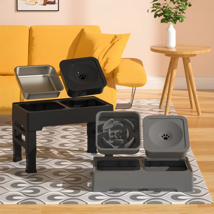 Adjustable elevated pet feeding bowl for dogs, promoting healthy digestion and comfortable eating height.