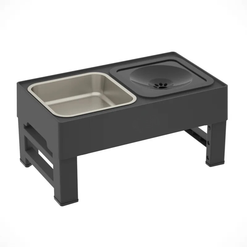 Stainless steel adjustable elevated dog bowl with slow feeder design for healthy, easy-clean pet meals.
