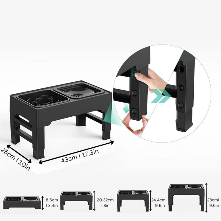Modern adjustable elevated dog bowl for comfortable, healthy eating. Easy to clean pet feeder for all breeds.