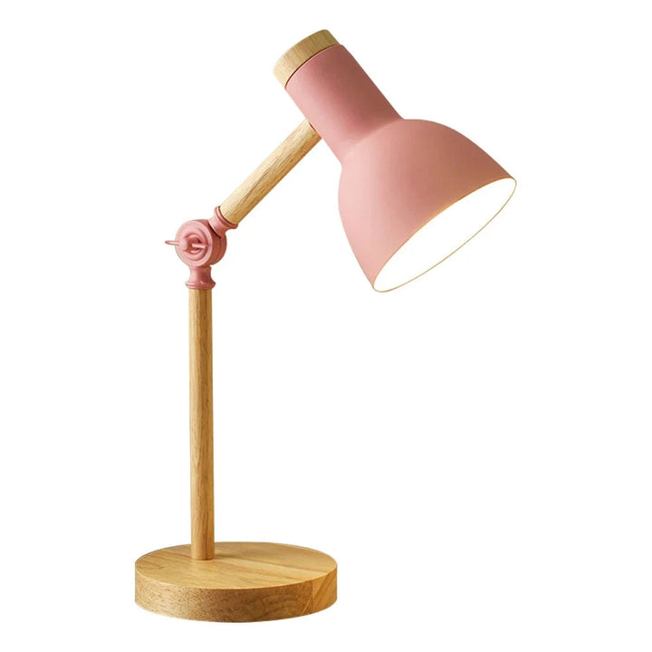 Modern blue adjustable wood desk lamp, a perfect bedside or study lamp with metal shade.