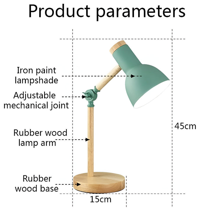 Adjustable wood table lamp, a versatile reading light for home office, study, or bedside.