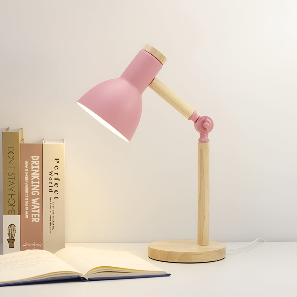 Adjustable wood desk lamp for reading and workspace, Nordic style.