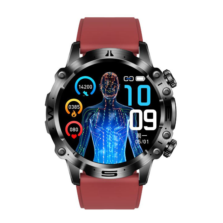 Sleek digital fitness tracker smartwatch with Bluetooth, monitoring heart rate & blood pressure for active lifestyles.