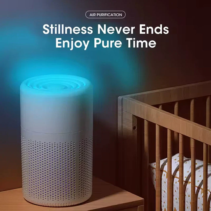 "Advanced HEPA air purifier with sleek design and compact form, ideal for enhancing indoor air quality in home spaces."