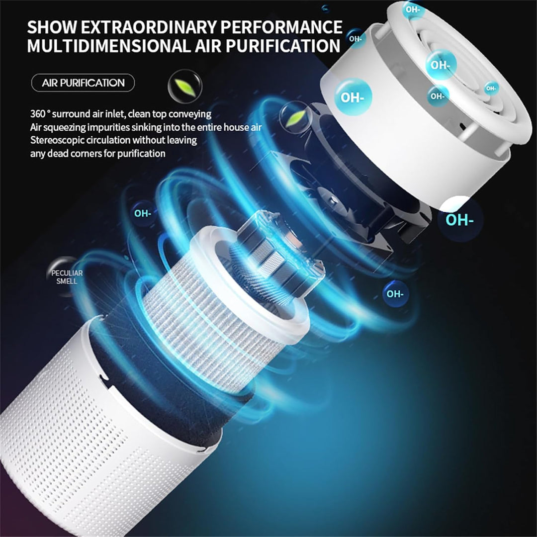 "Advanced HEPA air purifier with sleek design and compact form, ideal for enhancing indoor air quality in home spaces."