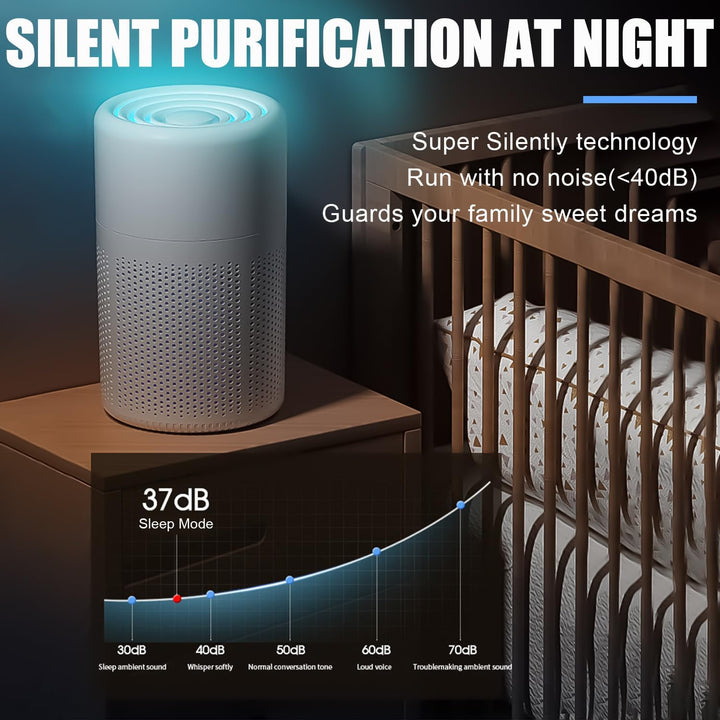 "Advanced HEPA air purifier with sleek design and compact form, ideal for enhancing indoor air quality in home spaces."