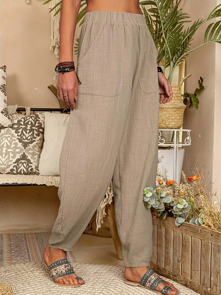 Women's Relaxed Fit Linen Trousers with Pockets