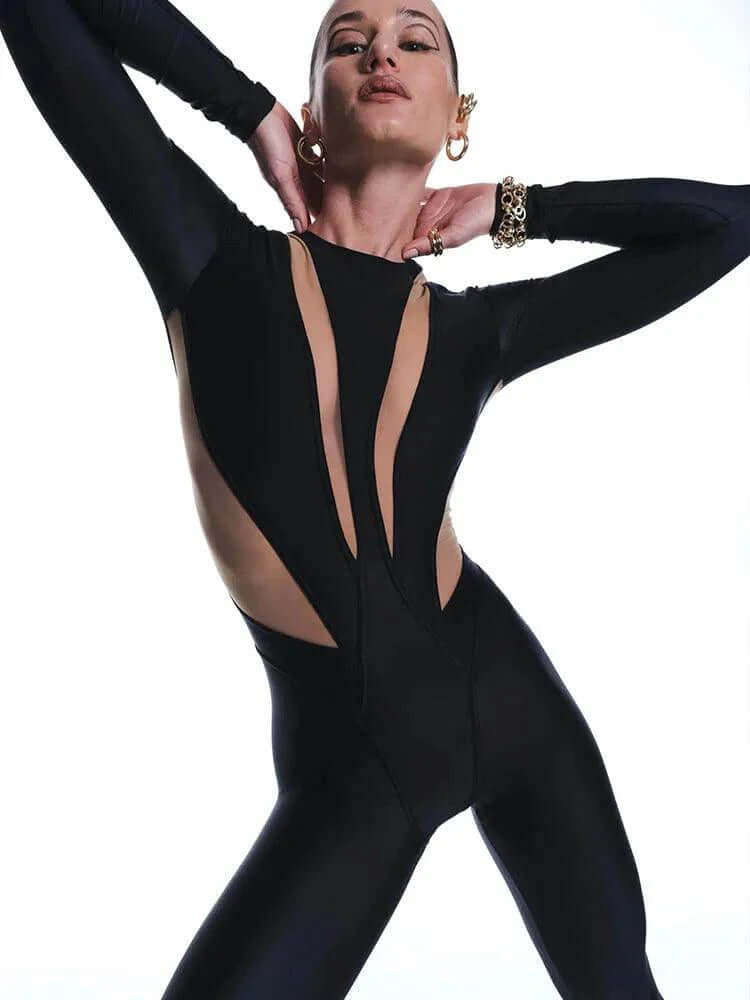 Women's Mesh Panelled Skinny Jumpsuit