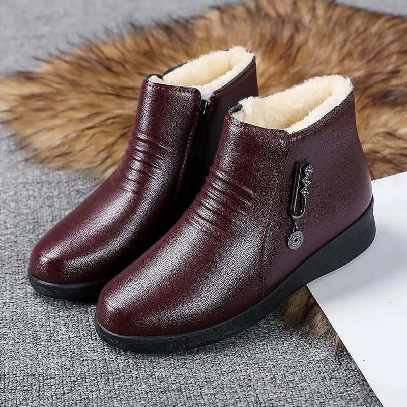 Women's Plush Ankle Boots with Zip & Metallic Detail