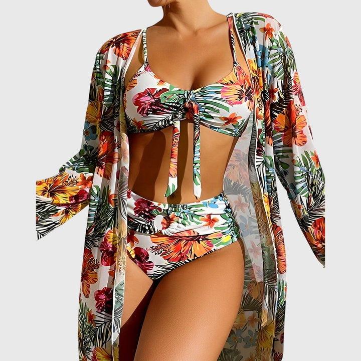 Blue stylish women's halter bikini swimsuit set. Padded two-piece for summer beach & resort holidays.