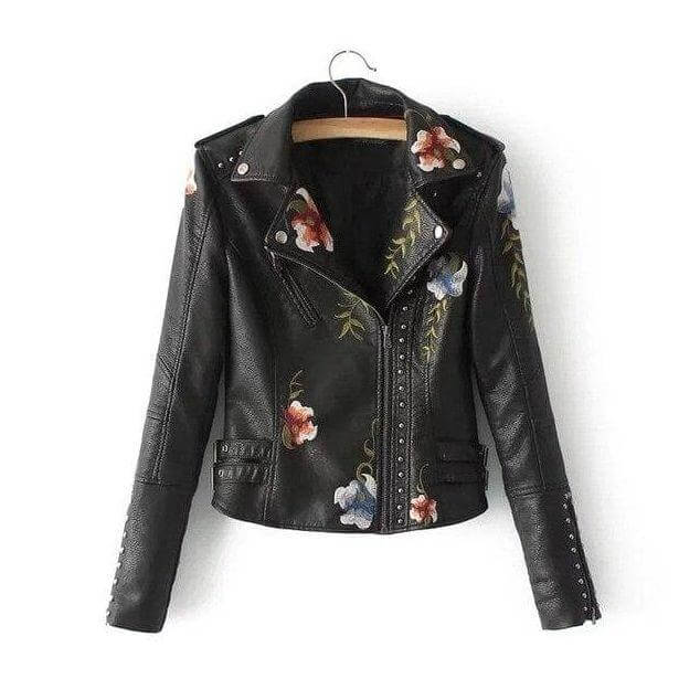Women's Floral PU Leather Jacket