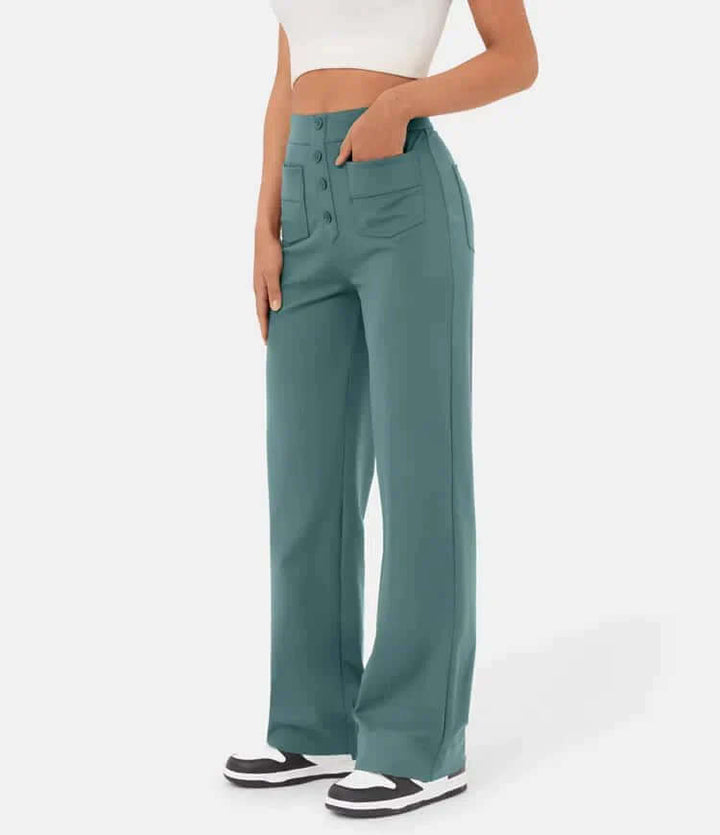 Women's High-Waisted Casual Trousers with Buttons