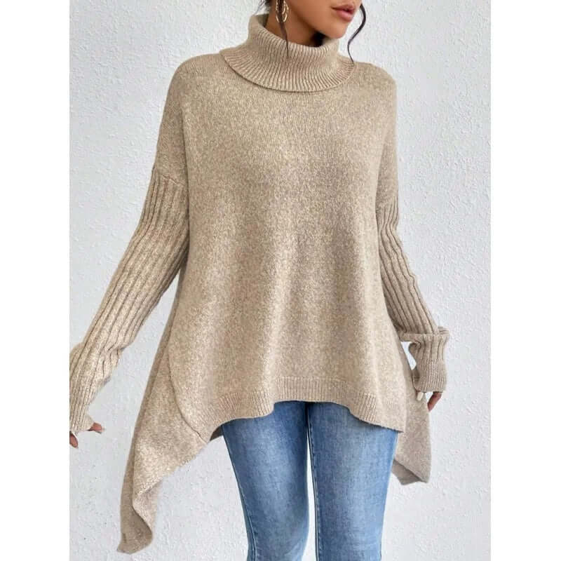 Asymmetric Hem Turtle Neck Sweater