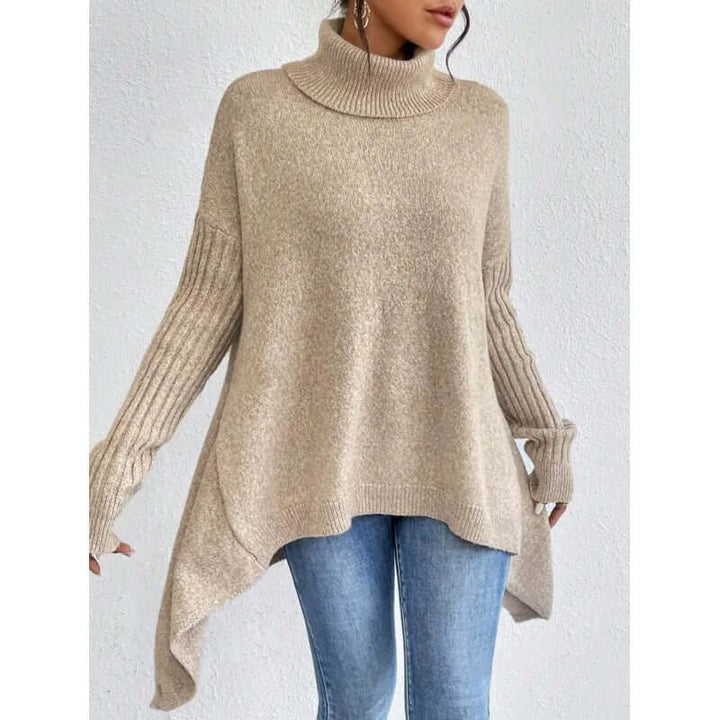 Asymmetric Hem Turtle Neck Sweater