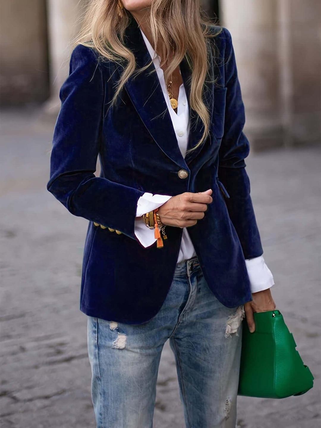 Women's Green Blazer with Golden Buttons