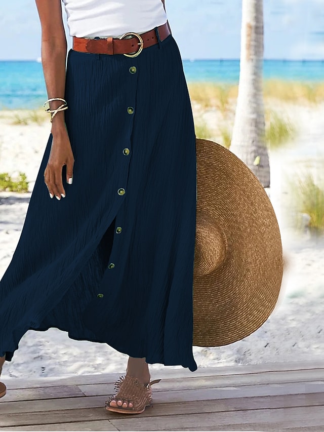 Versatile women's high-waist long skirt, elegant flowy maxi for chic casual and summer outfits.