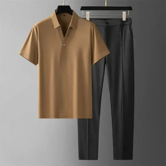 Comfortable men's cotton linen two-piece set, ideal new luxury apparel for summer outfits & transitional fashion.
