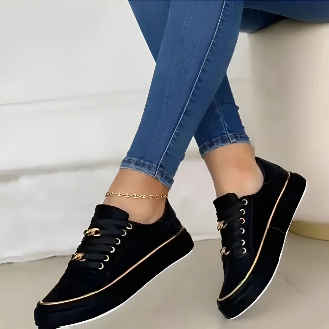 Modern women's casual shoes. Lace-up orthopaedic trainers offering enhanced comfort & stylish design for daily wear.