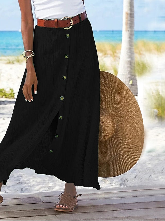 Comfortable flowy maxi skirt for women, high-waist design, effortless style for summer fashion.