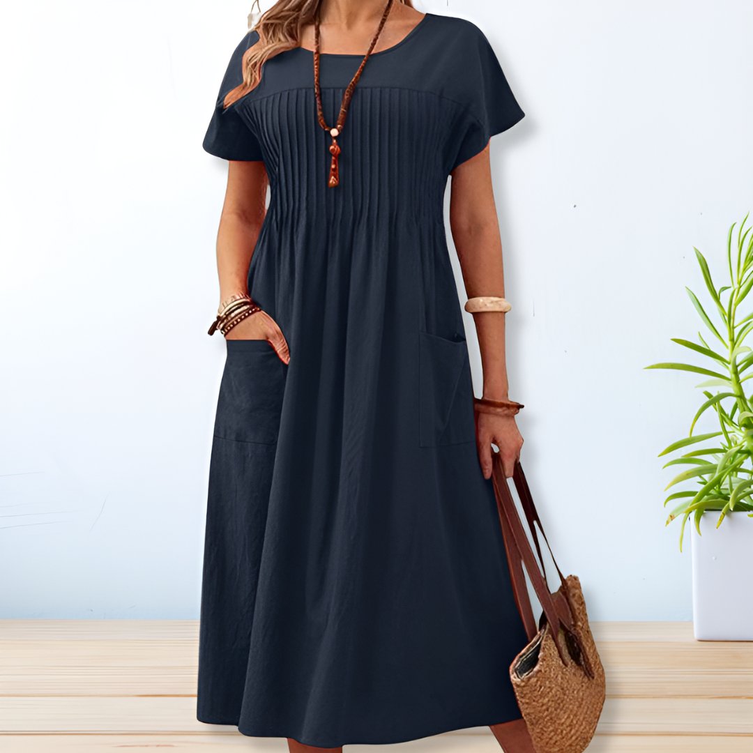 Flattering women's relaxed fit day dress, offering tummy coverage and versatile for casual or everyday wear.