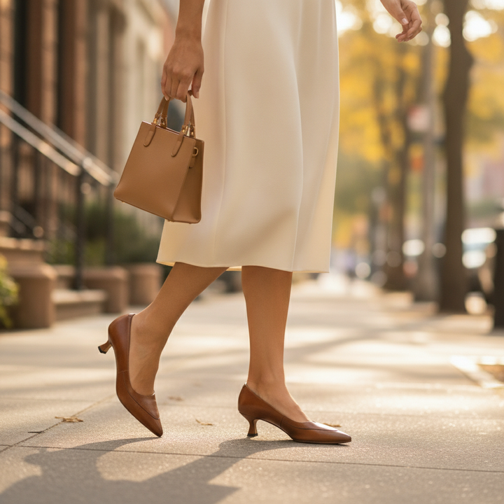 Elegant Amara women's pointed kitten heel pumps. Comfortable slip-on dress shoes, perfect for formal occasions.