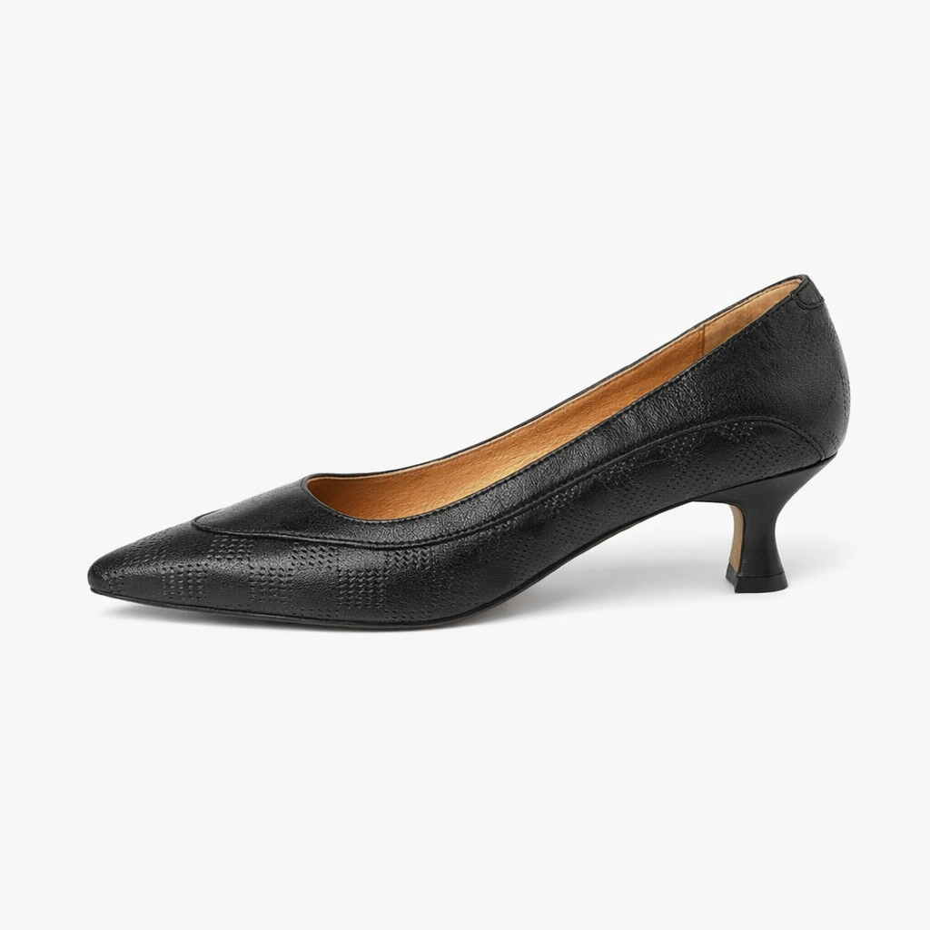 Amara women's pointed toe kitten heel pumps. Comfortable & elegant slip-on shoes for office, formal, & events.