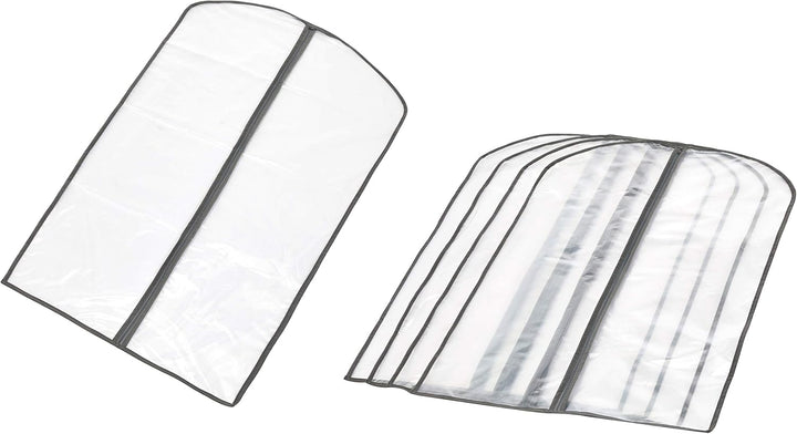 5-pack PEVA garment storage bags with zippers for clothing protection, perfect for closet organization & travel.