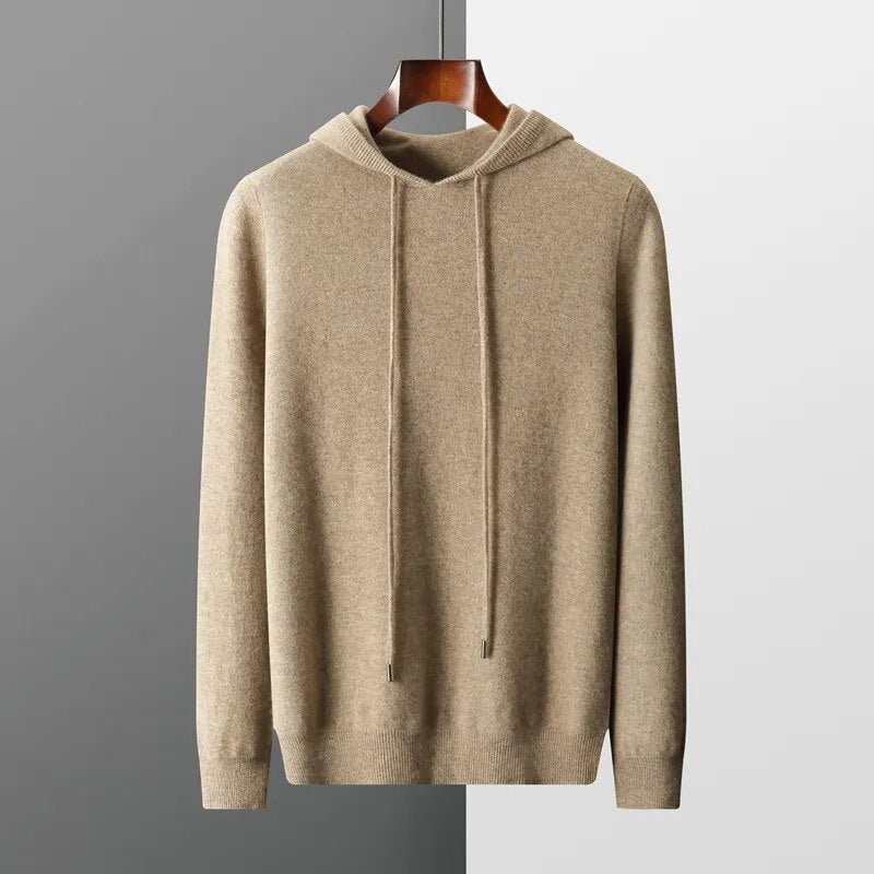 Men's cozy knit hoodie sweater, long sleeve, perfect for everyday casual comfort & layering.