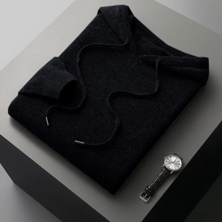 Stylish men's casual knit hoodie sweater, perfect for layering & activewear, offering everyday comfort.